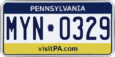 PA license plate MYN0329