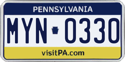 PA license plate MYN0330
