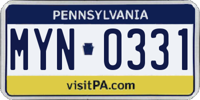 PA license plate MYN0331