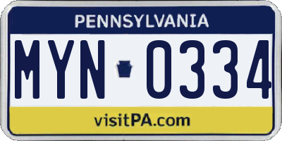 PA license plate MYN0334