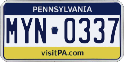PA license plate MYN0337