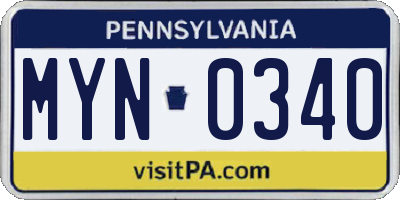 PA license plate MYN0340