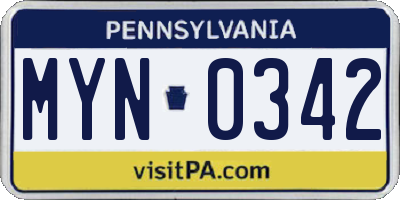 PA license plate MYN0342