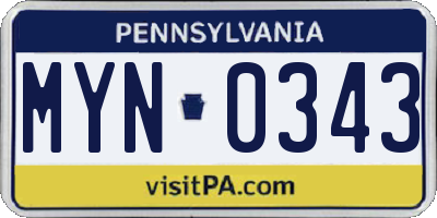 PA license plate MYN0343