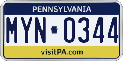 PA license plate MYN0344