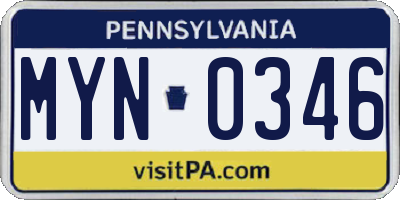 PA license plate MYN0346