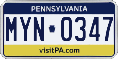 PA license plate MYN0347
