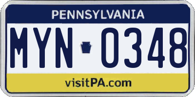 PA license plate MYN0348