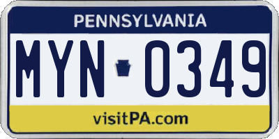PA license plate MYN0349