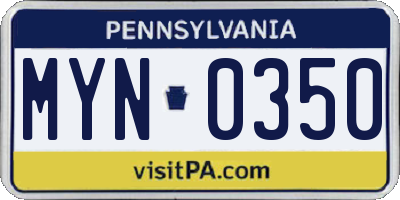 PA license plate MYN0350