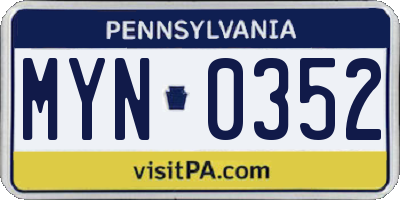 PA license plate MYN0352