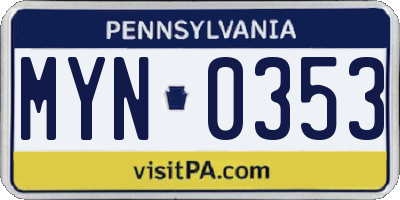 PA license plate MYN0353