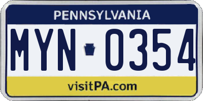 PA license plate MYN0354