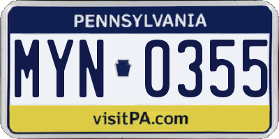 PA license plate MYN0355