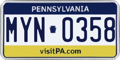 PA license plate MYN0358