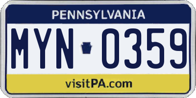 PA license plate MYN0359