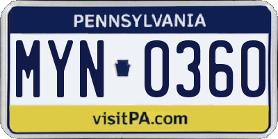 PA license plate MYN0360