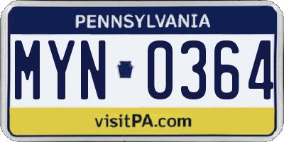PA license plate MYN0364