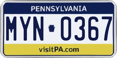 PA license plate MYN0367