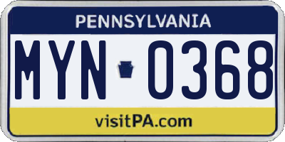 PA license plate MYN0368