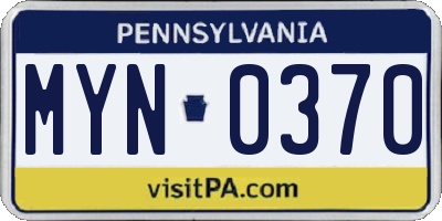 PA license plate MYN0370