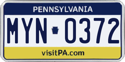 PA license plate MYN0372