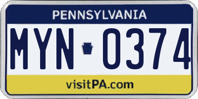 PA license plate MYN0374