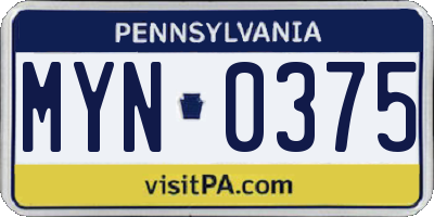 PA license plate MYN0375