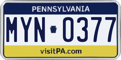 PA license plate MYN0377
