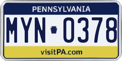 PA license plate MYN0378