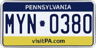 PA license plate MYN0380