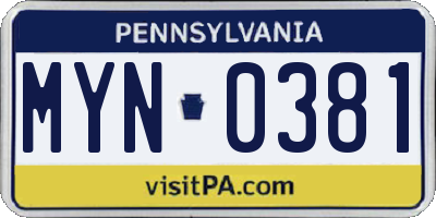 PA license plate MYN0381