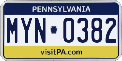 PA license plate MYN0382