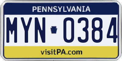 PA license plate MYN0384