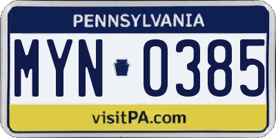 PA license plate MYN0385