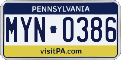 PA license plate MYN0386