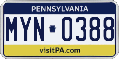 PA license plate MYN0388