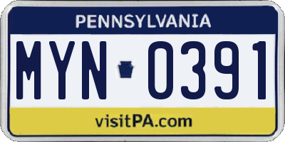PA license plate MYN0391