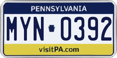 PA license plate MYN0392
