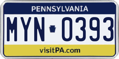 PA license plate MYN0393