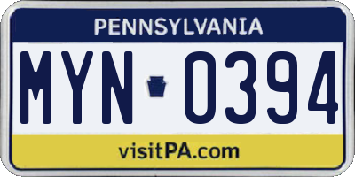 PA license plate MYN0394