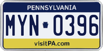 PA license plate MYN0396