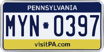 PA license plate MYN0397