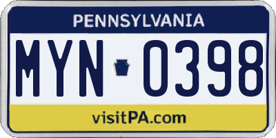 PA license plate MYN0398