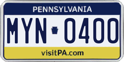 PA license plate MYN0400