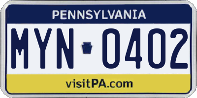 PA license plate MYN0402