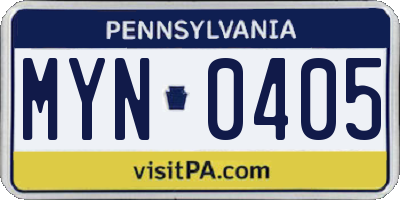 PA license plate MYN0405
