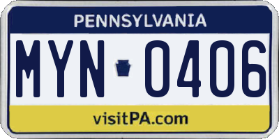 PA license plate MYN0406
