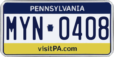 PA license plate MYN0408