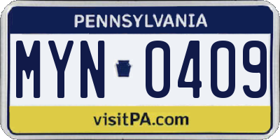 PA license plate MYN0409